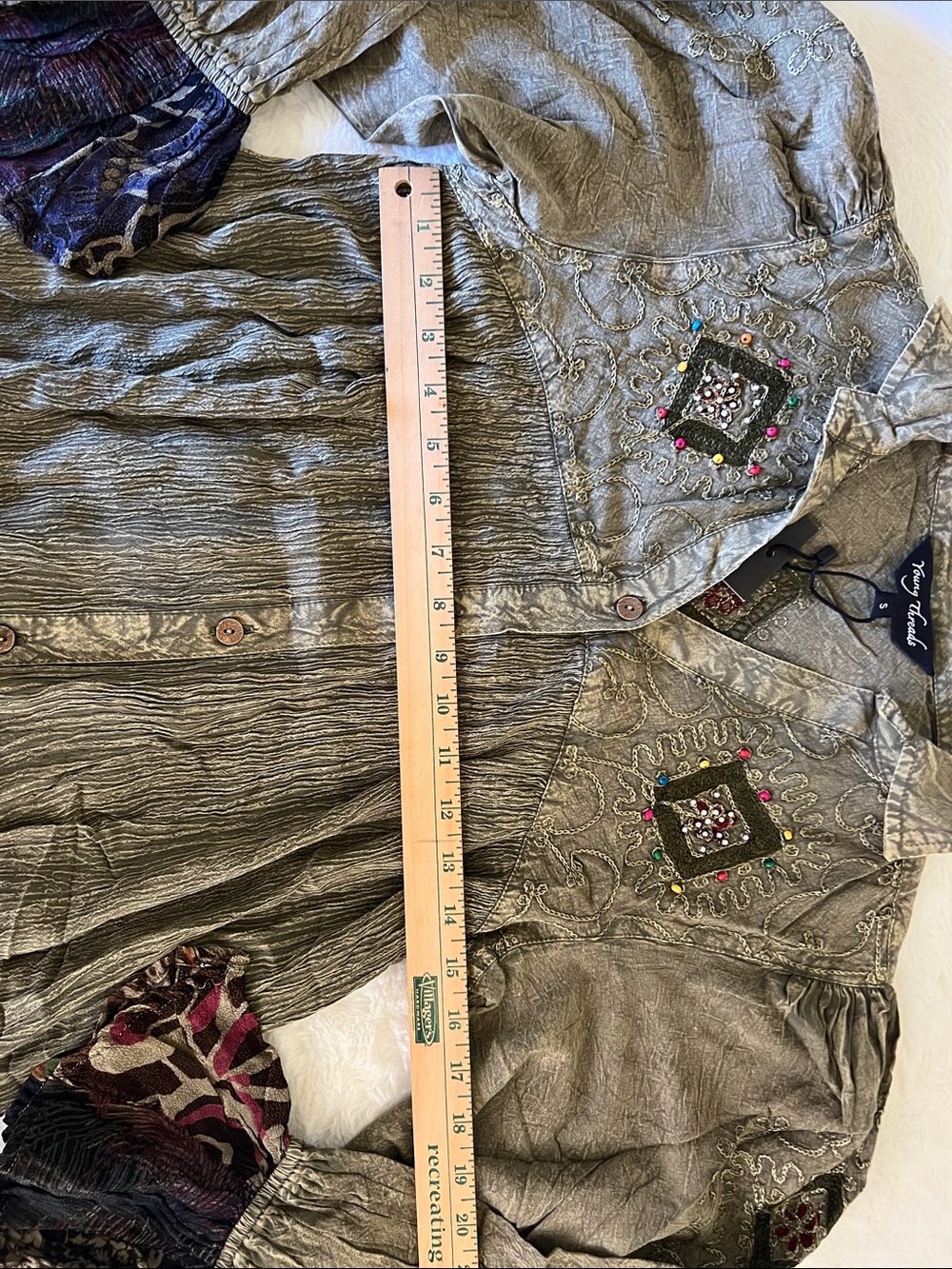 New - Young Threads Olive Embroidered Button-Front Tunic with Multicolor Ruffle - Picture 3 of 6